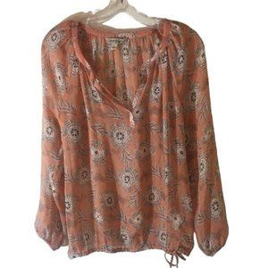 Lucky Brand Long Sleeve Sheer Printed Peasant Top Size S